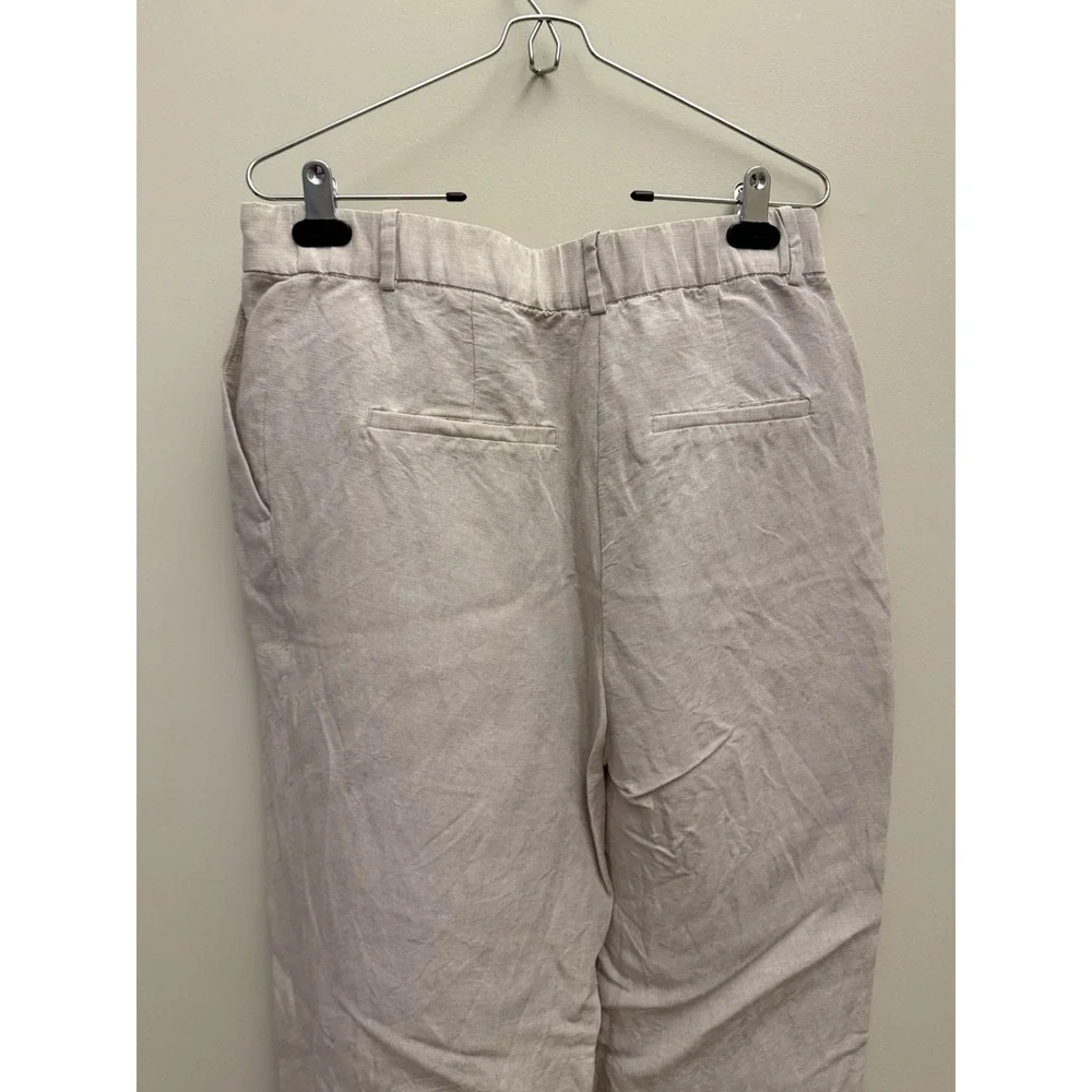 H&M Women's Linen Pants 12 Off White Business Casual Mid-Rise Tapered Leg‎